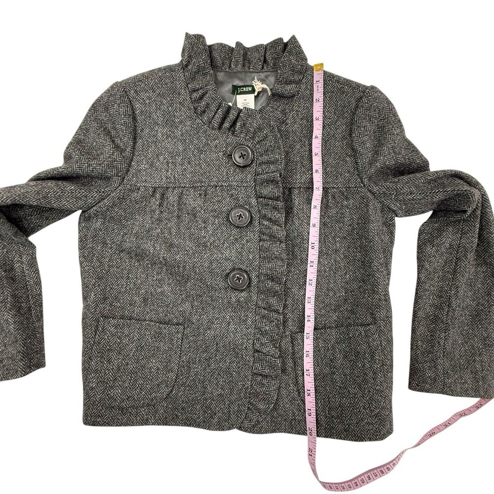 NEW J Crew Fiona Jacket Blazer Women 0 P Gray Wool Herringbone Ruffle Academia - Picture 8 of 10